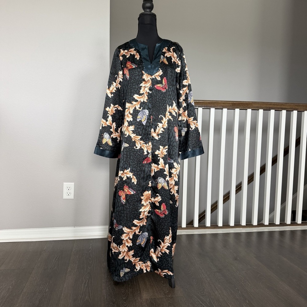 Morgan Taylor Intimates Long Sleeve Satin Night Gown Dress Small Butterflies